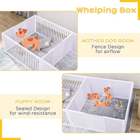 PawHut Whelping Box for Dogs Built for Mother's Comfort, Dog Whelping Pen with Removable Doors, Puppy Playpen for Indoors, Newborn Puppy Supplies & Essentials, 81" x 39" x 20", Gray in Saudi Arabia