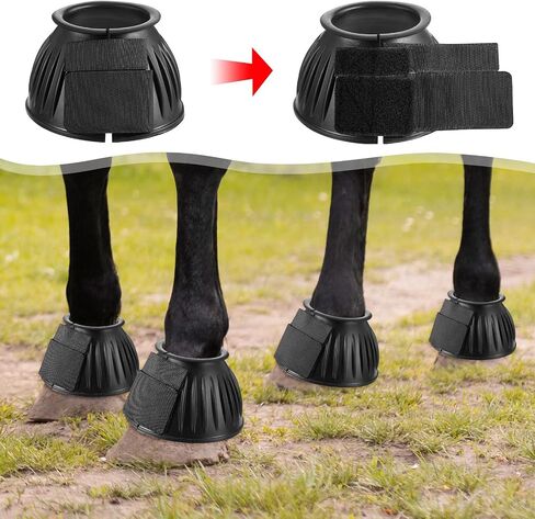 1 Pair Black Horse Bell Boots Protect, Double Lock Horse Care Boots, Rubber Horse Boot No-Rub Bell Boots for Horses Quick Wrap Hook & Loop for Shield Turnout Against Hoof Impact Trauma in Saudi Arabia