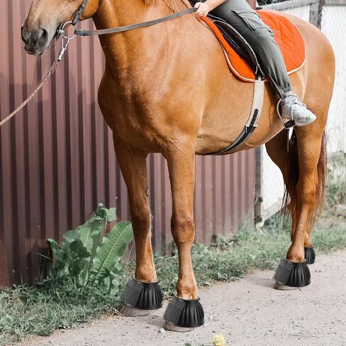 1 Pair Black Horse Bell Boots Protect, Double Lock Horse Care Boots, Rubber Horse Boot No-Rub Bell Boots for Horses Quick Wrap Hook & Loop for Shield Turnout Against Hoof Impact Trauma in Saudi Arabia