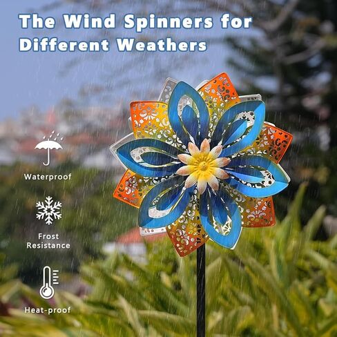 DREAMYSOUL Outdoor Metal Wind Spinner, 13 Inches Dia Hollow Pattern Wind Mills, Kinetic Wind Spinners for Yard Garden Outside Patio Lawn Decor in Kuwait