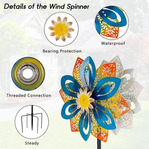 DREAMYSOUL Outdoor Metal Wind Spinner, 13 Inches Dia Hollow Pattern Wind Mills, Kinetic Wind Spinners for Yard Garden Outside Patio Lawn Decor in Kuwait