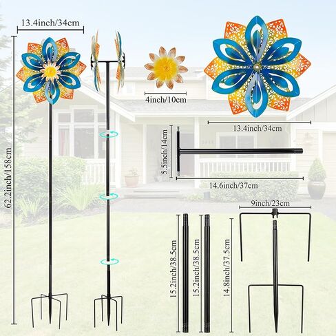 DREAMYSOUL Outdoor Metal Wind Spinner, 13 Inches Dia Hollow Pattern Wind Mills, Kinetic Wind Spinners for Yard Garden Outside Patio Lawn Decor in Kuwait