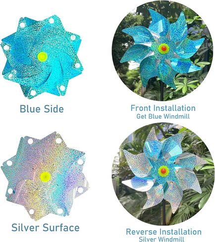 6 Pack Windmills for Yard,Reflective Pinwheels with Stakes,Pinwheels for Yard and Garden,Bird Deterrents for 0utside,Sparkly Windmills for Garden Decor Scare Birds Away (6 Pack Blue+Silvery) in Kuwait