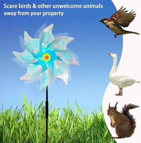 6 Pack Windmills for Yard,Reflective Pinwheels with Stakes,Pinwheels for Yard and Garden,Bird Deterrents for 0utside,Sparkly Windmills for Garden Decor Scare Birds Away (6 Pack Blue+Silvery) in Kuwait