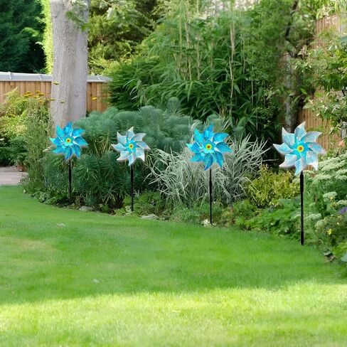 6 Pack Windmills for Yard,Reflective Pinwheels with Stakes,Pinwheels for Yard and Garden,Bird Deterrents for 0utside,Sparkly Windmills for Garden Decor Scare Birds Away (6 Pack Blue+Silvery) in Kuwait