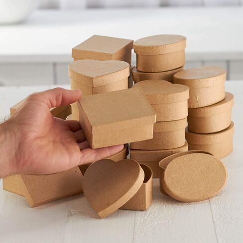 Factory Direct Craft Paper Mache Assorted Box - (24 Pcs) Papier Mache Boxes with Lids - Unfinished Premade Assorted Craft Box to Paint, Decoupage, and Decorate - Boxes for Jewelry, Crafts, and More in Saudi Arabia