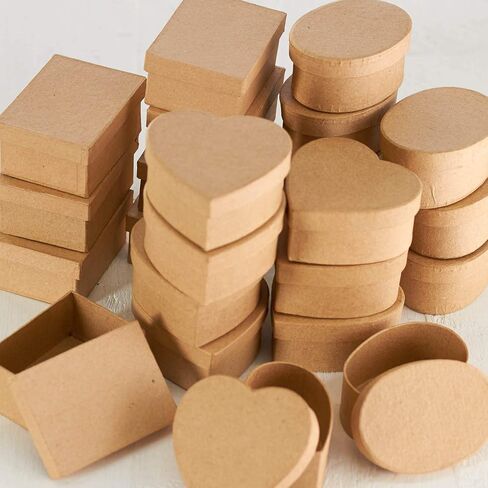 Factory Direct Craft Paper Mache Assorted Box - (24 Pcs) Papier Mache Boxes with Lids - Unfinished Premade Assorted Craft Box to Paint, Decoupage, and Decorate - Boxes for Jewelry, Crafts, and More in Saudi Arabia