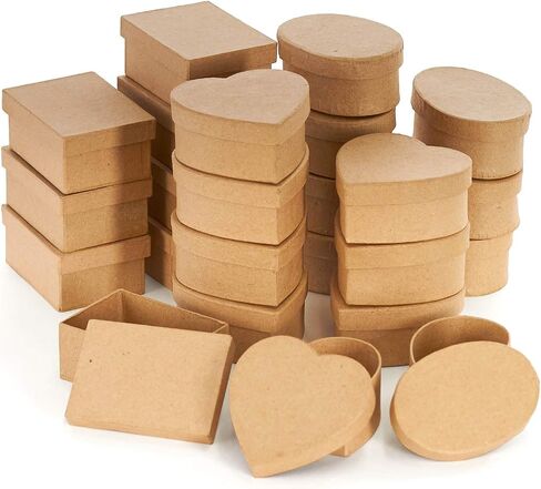 Factory Direct Craft Paper Mache Assorted Box - (24 Pcs) Papier Mache Boxes with Lids - Unfinished Premade Assorted Craft Box to Paint, Decoupage, and Decorate - Boxes for Jewelry, Crafts, and More in Saudi Arabia