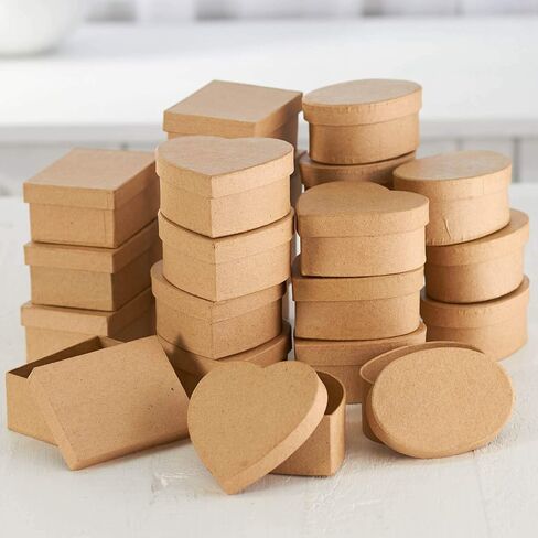 Factory Direct Craft Paper Mache Assorted Box - (24 Pcs) Papier Mache Boxes with Lids - Unfinished Premade Assorted Craft Box to Paint, Decoupage, and Decorate - Boxes for Jewelry, Crafts, and More in Saudi Arabia