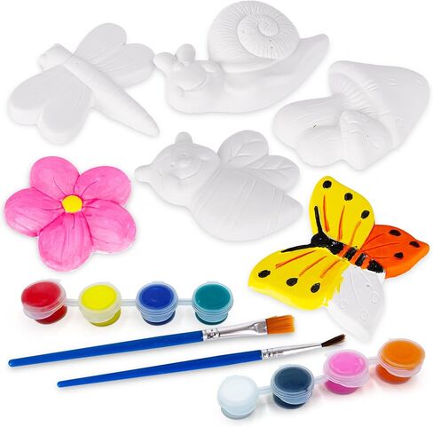 ArtCreativity Insect Plaster Painting Kit for Kids - 6 Garden-Inspired Plaster Figurines, 2 Paint Sets, 2 Brushes, and 6 Circle Magnets for Display - 8 Different Paint Colors - Kids Painting Set in Kuwait