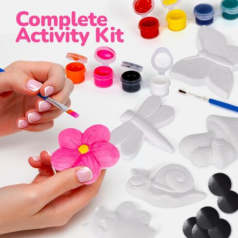 ArtCreativity Insect Plaster Painting Kit for Kids - 6 Garden-Inspired Plaster Figurines, 2 Paint Sets, 2 Brushes, and 6 Circle Magnets for Display - 8 Different Paint Colors - Kids Painting Set in Kuwait