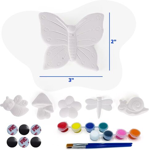 ArtCreativity Insect Plaster Painting Kit for Kids - 6 Garden-Inspired Plaster Figurines, 2 Paint Sets, 2 Brushes, and 6 Circle Magnets for Display - 8 Different Paint Colors - Kids Painting Set in Kuwait