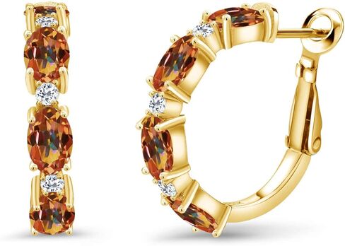 Gem Stone King 3.84 Ct Oval Purple Amethyst White Topaz 18K Yellow Gold Plated Silver Hoop Earrings in Saudi Arabia