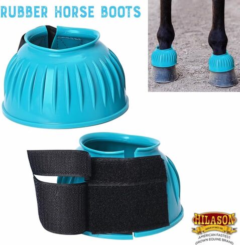 HILASON Western Horse Rubber PVC Ribbed Double Hook and Loop Bell Boots Training Protective Shock Absorbing Leg Bell Boots in Kuwait