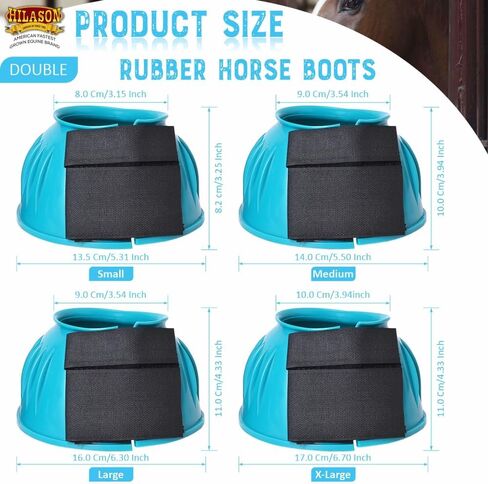 HILASON Western Horse Rubber PVC Ribbed Double Hook and Loop Bell Boots Training Protective Shock Absorbing Leg Bell Boots in Kuwait