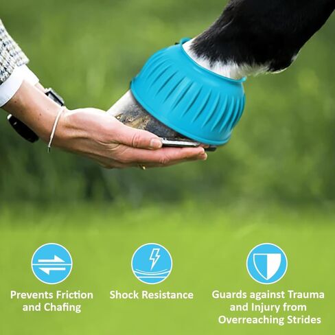 HILASON Western Horse Rubber PVC Ribbed Double Hook and Loop Bell Boots Training Protective Shock Absorbing Leg Bell Boots in Kuwait