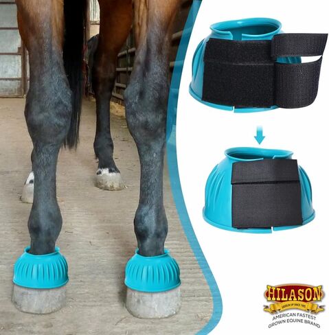 HILASON Western Horse Rubber PVC Ribbed Double Hook and Loop Bell Boots Training Protective Shock Absorbing Leg Bell Boots in Kuwait