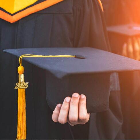 10pcs Yellow Graduation Tassels Grad Cap Decors with 10pcs Golden 2025 Year Charm Pendants for 2025 Graduates Graduation Hats Ceremonies Parties Decorations Souvenirs in Saudi Arabia