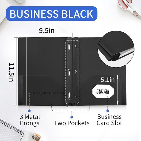 Black Heavy Duty Plastic Folders with 2 Pockets and 3 Prongs (6 Pack),Fit Letter Size Paper, Business Card Slot, Assorted Colors for School,Office and Home in Saudi Arabia