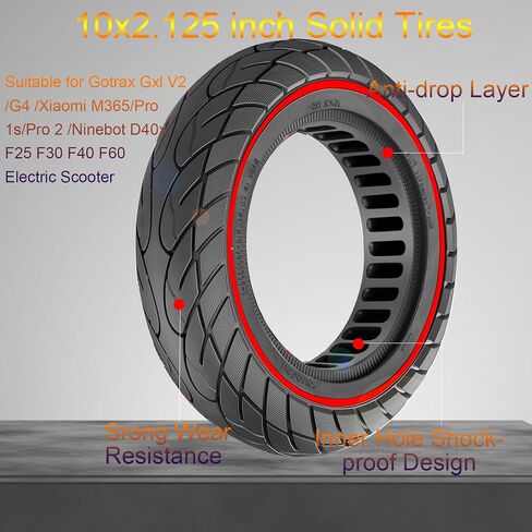 10X2 Solid Tire 50/75-6.1 Tires Replacement for Gotrax G4 GXL V2 Ninebot F25 F30 F40 F60 D40x Electric Scooter, 10x2/54-152 10 Inch Off Road Front Rear Tubeless Tire Wheel in Saudi Arabia