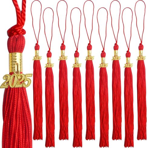 10pcs Yellow Graduation Tassels Grad Cap Decors with 10pcs Golden 2025 Year Charm Pendants for 2025 Graduates Graduation Hats Ceremonies Parties Decorations Souvenirs in Saudi Arabia