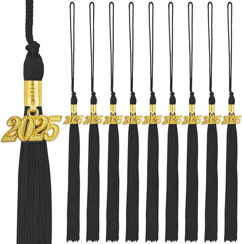 10pcs Yellow Graduation Tassels Grad Cap Decors with 10pcs Golden 2025 Year Charm Pendants for 2025 Graduates Graduation Hats Ceremonies Parties Decorations Souvenirs in Saudi Arabia