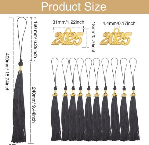 10pcs Yellow Graduation Tassels Grad Cap Decors with 10pcs Golden 2025 Year Charm Pendants for 2025 Graduates Graduation Hats Ceremonies Parties Decorations Souvenirs in Saudi Arabia