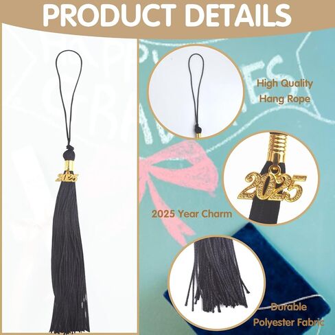10pcs Yellow Graduation Tassels Grad Cap Decors with 10pcs Golden 2025 Year Charm Pendants for 2025 Graduates Graduation Hats Ceremonies Parties Decorations Souvenirs in Saudi Arabia