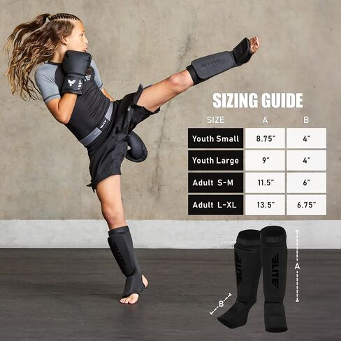 Muay Thai MMA Kickboxing shin Guards, Elite Sports Instep Guard Sparring Protective Leg shin Kick Pads for Adults in Kuwait