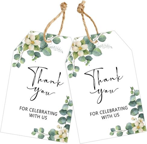 joycraft 50Pcs Thank You Tags with String, 3.3x2.1 in Purple Floral Gift Wrap Tags, White Paper Party Favor Labels, Thank You for Celebrating with Us Hangtags for Wedding, Baby Shower, Christmas in Saudi Arabia