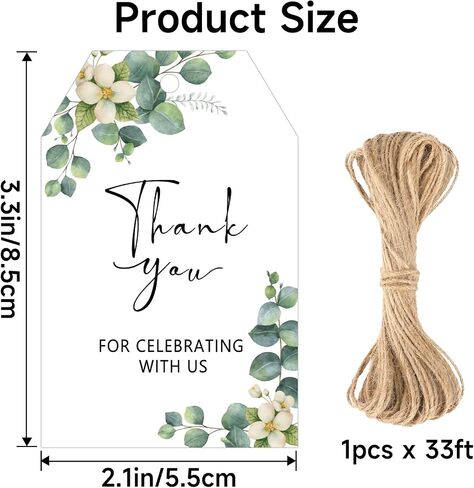 joycraft 50Pcs Thank You Tags with String, 3.3x2.1 in Purple Floral Gift Wrap Tags, White Paper Party Favor Labels, Thank You for Celebrating with Us Hangtags for Wedding, Baby Shower, Christmas in Saudi Arabia