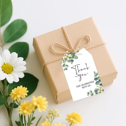 joycraft 50Pcs Thank You Tags with String, 3.3x2.1 in Purple Floral Gift Wrap Tags, White Paper Party Favor Labels, Thank You for Celebrating with Us Hangtags for Wedding, Baby Shower, Christmas in Saudi Arabia