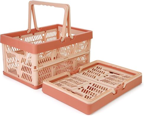 Domiella 2-Pack Foldable Storage Baskets, Collapsible PP Crates with Handles - 20L Capacity, Strong and Portable for Home Organization, Picnic and Shopping, Blue + Pink in Kuwait