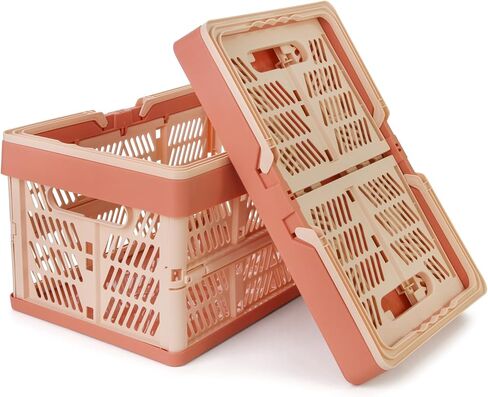 Domiella 2-Pack Foldable Storage Baskets, Collapsible PP Crates with Handles - 20L Capacity, Strong and Portable for Home Organization, Picnic and Shopping, Blue + Pink in Kuwait