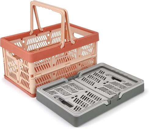 Domiella 2-Pack Foldable Storage Baskets, Collapsible PP Crates with Handles - 20L Capacity, Strong and Portable for Home Organization, Picnic and Shopping, Blue + Pink in Kuwait