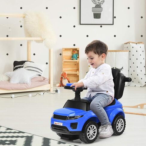 Costzon 3 in 1 Ride On Push Car ، عربة مرقعة للقرن والموسيقى والضوء وتحت تخزين المقعد ومقبض الوالدين ومسند الذراعين وركوب لعبة للأولاد والبنات (الأزرق) in Kuwait
