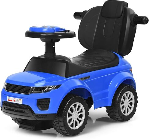 Costzon 3 in 1 Ride On Push Car ، عربة مرقعة للقرن والموسيقى والضوء وتحت تخزين المقعد ومقبض الوالدين ومسند الذراعين وركوب لعبة للأولاد والبنات (الأزرق) in Kuwait