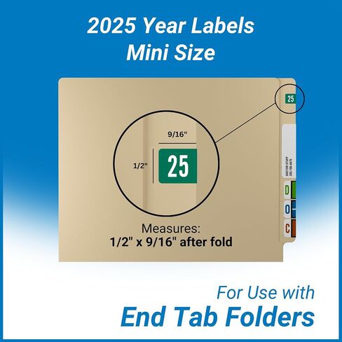 2025 Small Year Labels, Doctor Stuff 2025 Chart Stickers, Green Color Coded, Tab Products Style, USA Made Year Stickers for End Tab File Folders, 500/Roll, 1 Roll, 1/2" x 1-1/8" in Kuwait