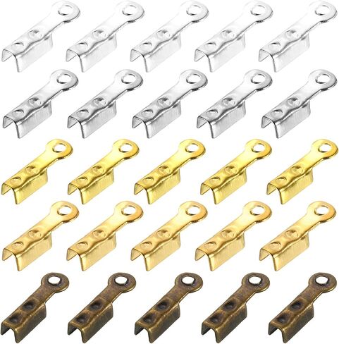 uxcell 400 pcs طية فوق نهايات الحبل ، 10.2x2.5mm crimp cript cap ، نصائح المشابك لصنع الحرف الجلدية DIY (5 ألوان) in Saudi Arabia