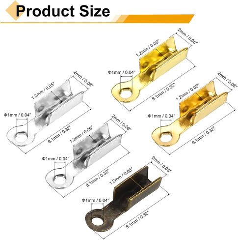 uxcell 400 pcs طية فوق نهايات الحبل ، 10.2x2.5mm crimp cript cap ، نصائح المشابك لصنع الحرف الجلدية DIY (5 ألوان) in Saudi Arabia