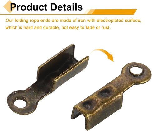 uxcell 400 pcs طية فوق نهايات الحبل ، 10.2x2.5mm crimp cript cap ، نصائح المشابك لصنع الحرف الجلدية DIY (5 ألوان) in Saudi Arabia