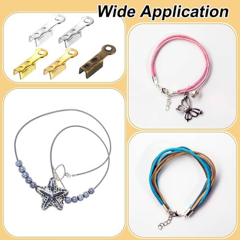 uxcell 400 pcs طية فوق نهايات الحبل ، 10.2x2.5mm crimp cript cap ، نصائح المشابك لصنع الحرف الجلدية DIY (5 ألوان) in Saudi Arabia