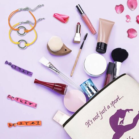 هدايا الجمباز الشخصية للنساء، 4 حقائب مكياج للجمباز، قماش، 16 ربطة شعر للجمباز، 4 أساور لرغبات الجمباز، هدية لعشاق الجمباز ومدرب الجمباز in Kuwait