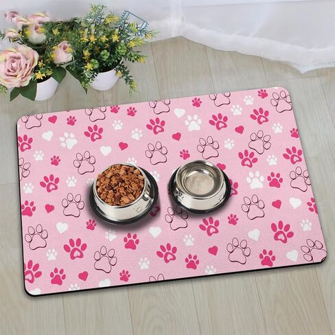 Dog Food Mats for Floors, Absorbent and Quick-Drying Pet Cat Food Mat,Anti-Fouling and Easy-to-Clean Pet Feeding Mat,Dog Bowl Mat for Messy Drinking Water Bowls.12 x20,Pink Heart in Kuwait