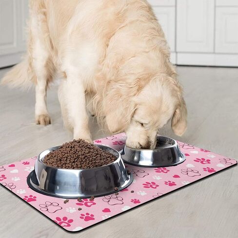 Dog Food Mats for Floors, Absorbent and Quick-Drying Pet Cat Food Mat,Anti-Fouling and Easy-to-Clean Pet Feeding Mat,Dog Bowl Mat for Messy Drinking Water Bowls.12 x20,Pink Heart in Kuwait