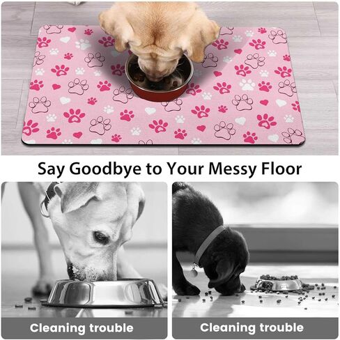Dog Food Mats for Floors, Absorbent and Quick-Drying Pet Cat Food Mat,Anti-Fouling and Easy-to-Clean Pet Feeding Mat,Dog Bowl Mat for Messy Drinking Water Bowls.12 x20,Pink Heart in Kuwait