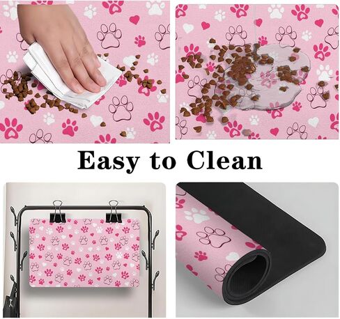 Dog Food Mats for Floors, Absorbent and Quick-Drying Pet Cat Food Mat,Anti-Fouling and Easy-to-Clean Pet Feeding Mat,Dog Bowl Mat for Messy Drinking Water Bowls.12 x20,Pink Heart in Kuwait
