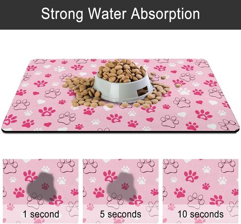 Dog Food Mats for Floors, Absorbent and Quick-Drying Pet Cat Food Mat,Anti-Fouling and Easy-to-Clean Pet Feeding Mat,Dog Bowl Mat for Messy Drinking Water Bowls.12 x20,Pink Heart in Kuwait