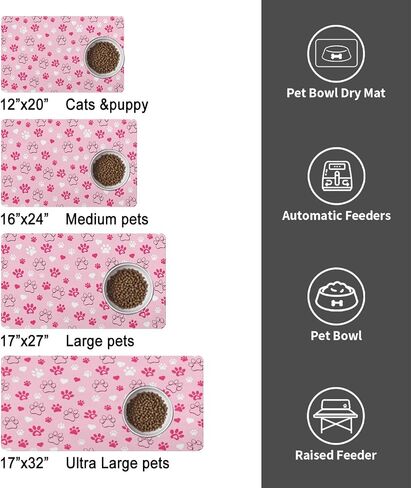 Dog Food Mats for Floors, Absorbent and Quick-Drying Pet Cat Food Mat,Anti-Fouling and Easy-to-Clean Pet Feeding Mat,Dog Bowl Mat for Messy Drinking Water Bowls.12 x20,Pink Heart in Kuwait