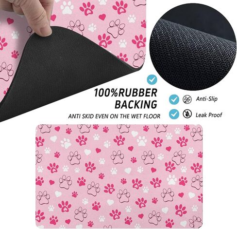 Dog Food Mats for Floors, Absorbent and Quick-Drying Pet Cat Food Mat,Anti-Fouling and Easy-to-Clean Pet Feeding Mat,Dog Bowl Mat for Messy Drinking Water Bowls.12 x20,Pink Heart in Kuwait